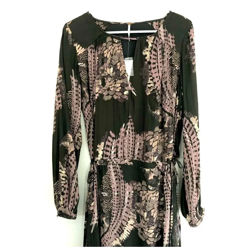 FREE PEOPLE Womens Long Sleeve Plunge Neckline Double Slit Maxi Dress Size XS